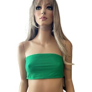 Pretty Little Thing Ribbed Green Bandeau Bikini Top Swim Top Cropped